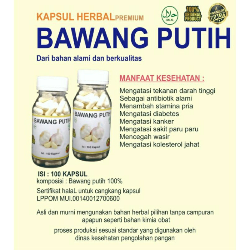 

Bawang Putih Kapsul | Garlic Kapsul isi 100 Herbal Antibiotik Alami dan Pernafasan