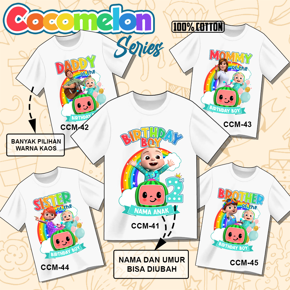 Kaos Ulang Tahun Cocomelon ULTAH COUPLE ANAK DAN DEWASA