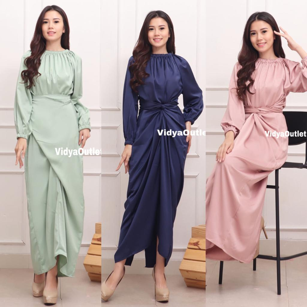 Long Dress Natasya 2265 - Dress Satin Premium -  Fashion Muslim - Gamis Satin