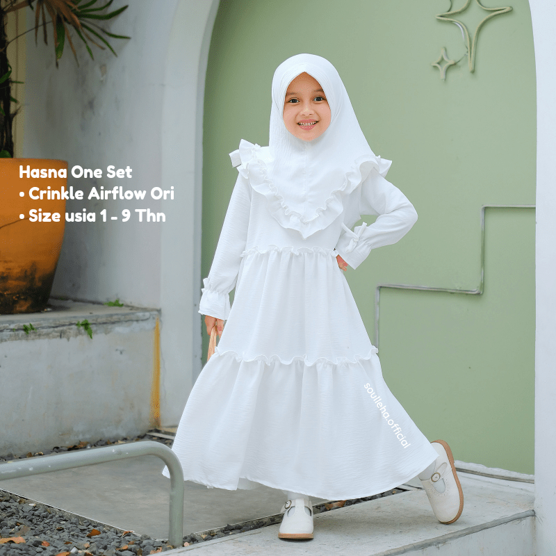 Gamis Anak Putih Gamis Manasik Haji Usia1-11 tahun Set Hijab Crinkle Airflow Premium