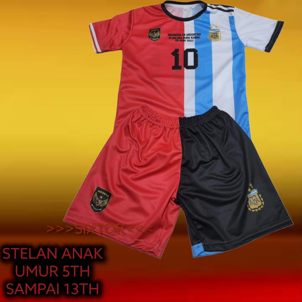 BAJU JERSEY STELAN BOLA ANAK  MESSI SPESIAL SUPORTER TIMNAS INDONESIA X TIMNAS ARGENTINA TERBARU