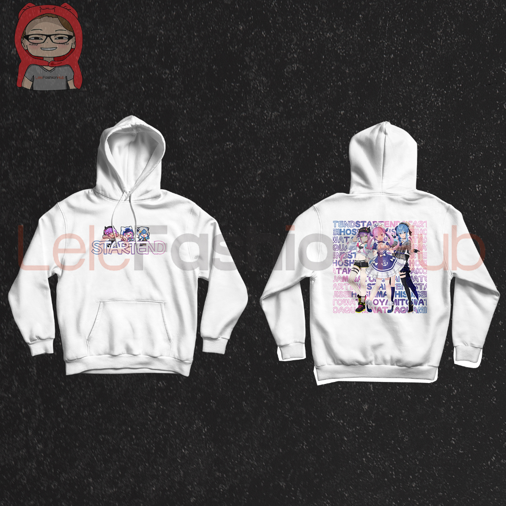 [Hololive] Hoodie Anime Hololive Startend Suisei Towa Aqua  - Putih