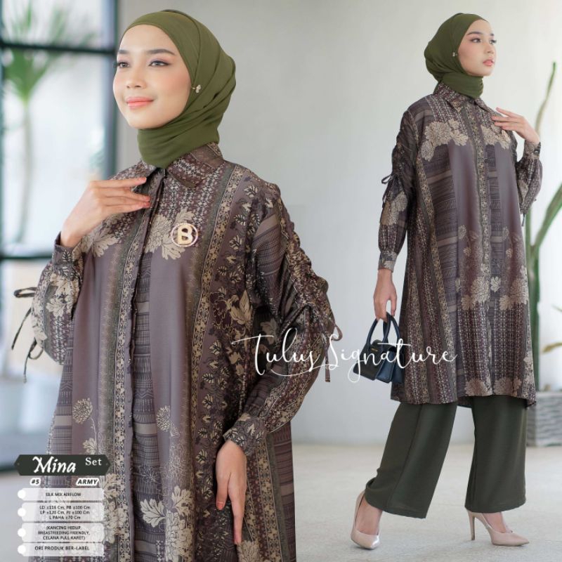 MINA SET #5 BY TULUS SIGNATURE / ONESET SILK AIRFLOW WANITA MUSLIMAH / Setelan celana LD 116