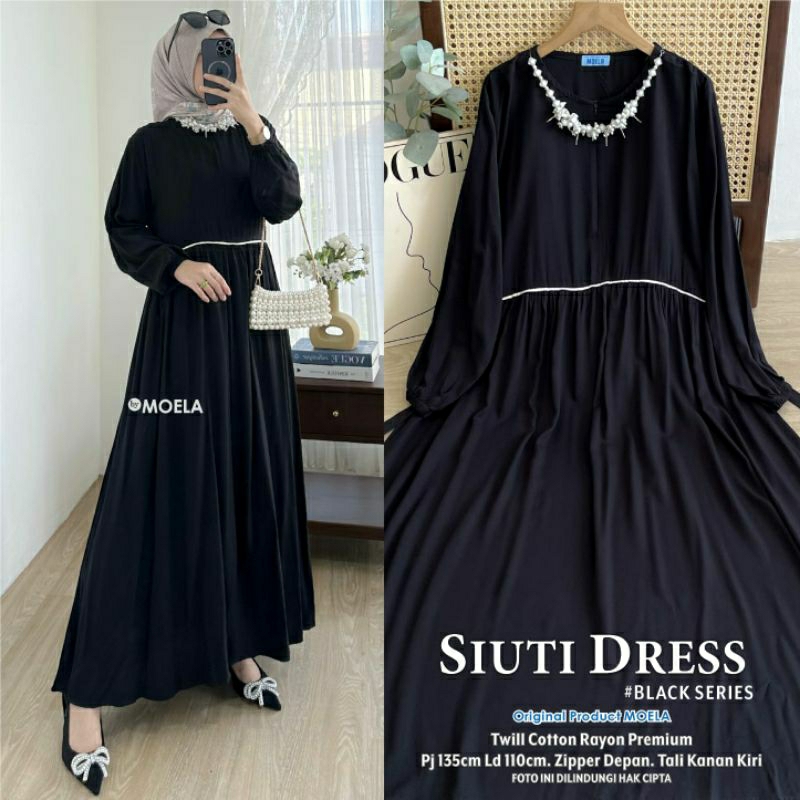 Gamis-midi hitam polos ori moela ||siuti||pines