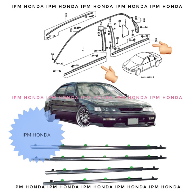 SV4 Moulding Lys List Lis Pelipit Pintu Penjepit Kaca Bagian Luar Honda Accord Cielo 1994 1995 1996 1997