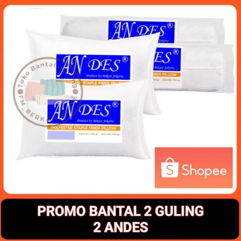 Paket Bantal 2 Guling 2 Andes Bantal Tidur Hotel Set Murah isi Silikon Empuk Lembut