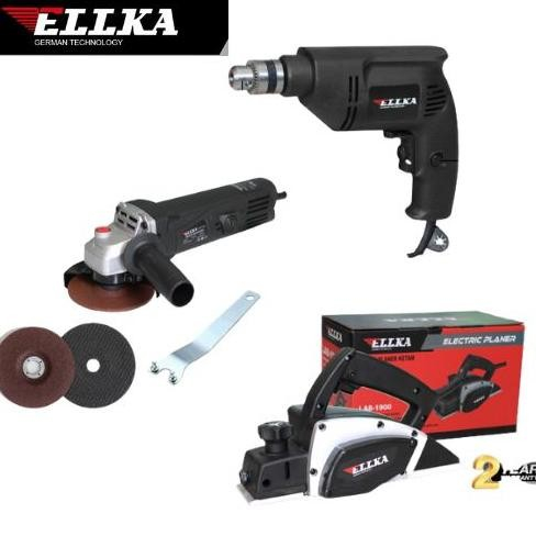 PROMO PAKET 3 ITEM ELLKA -  Mesin Serut Pasah Ketam Planer Kayu + Mesin bor 10mm + mesin gerinda - F