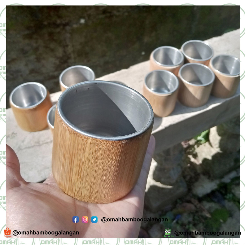 Gelas Cangkir Mug Bambu Stainless Souvenir Gelas Mug Bambu Murah Stainless Tanpa Gagang Souvenir Gel