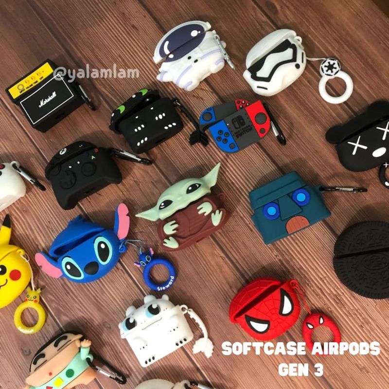 Case Airpods 3 Softcase Casing Gen 3 Pods Pikachu Spiderman Xbox Marshall