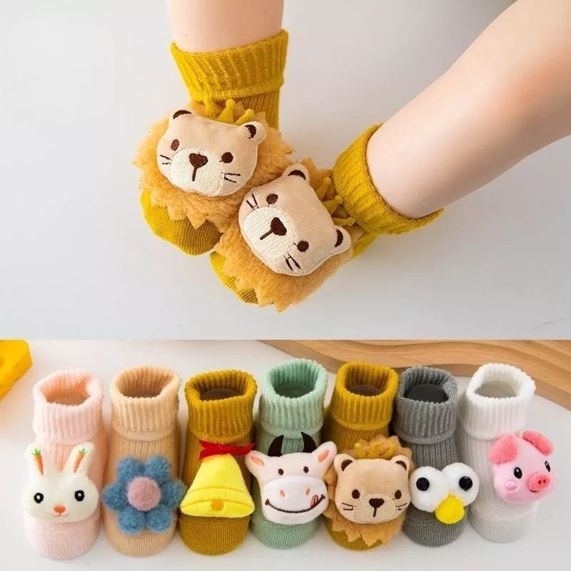 K002 Kaos kaki bayi newborn boneka timbul 3D lucu premium