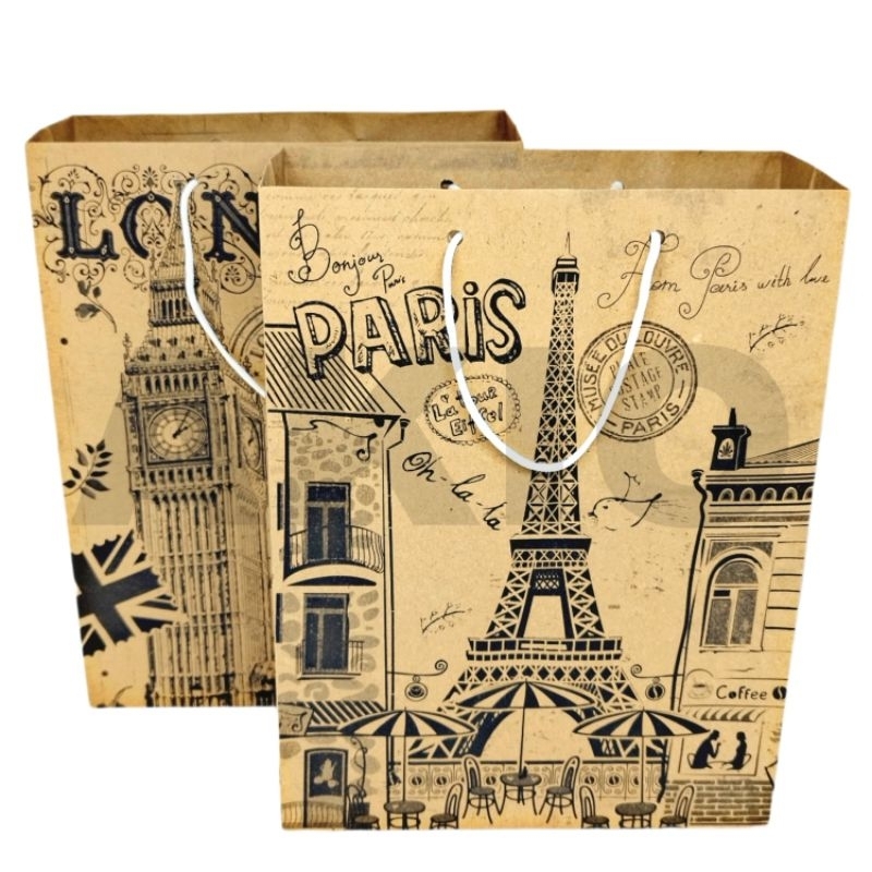 

Paper Bag Tas Kertas PARIS LONDON 25X19 Tas Kado Goodie Bag Mini Ultah Ulang Tahun Lebaran Hadiah Wisuda Acara