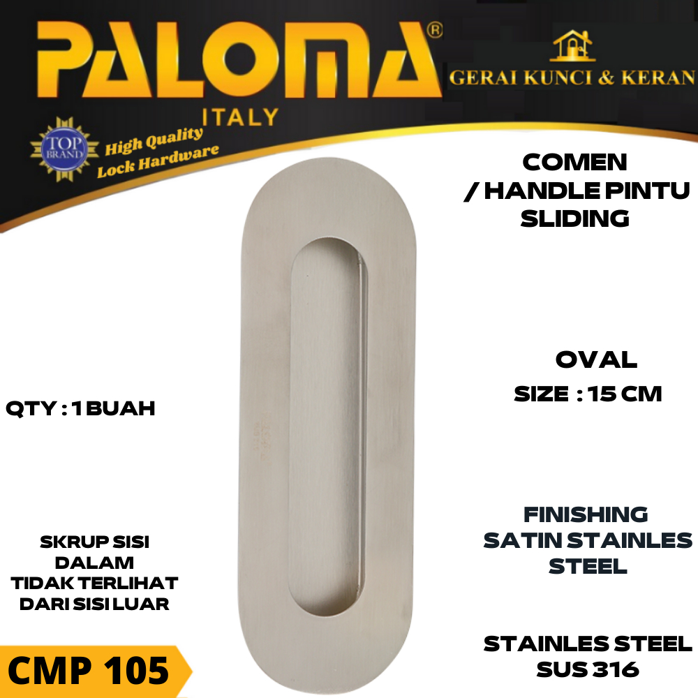 PALOMA CMP 105 COMEN GAGANG PINTU SLIDING OVAL 15CM STAINLESS SSS