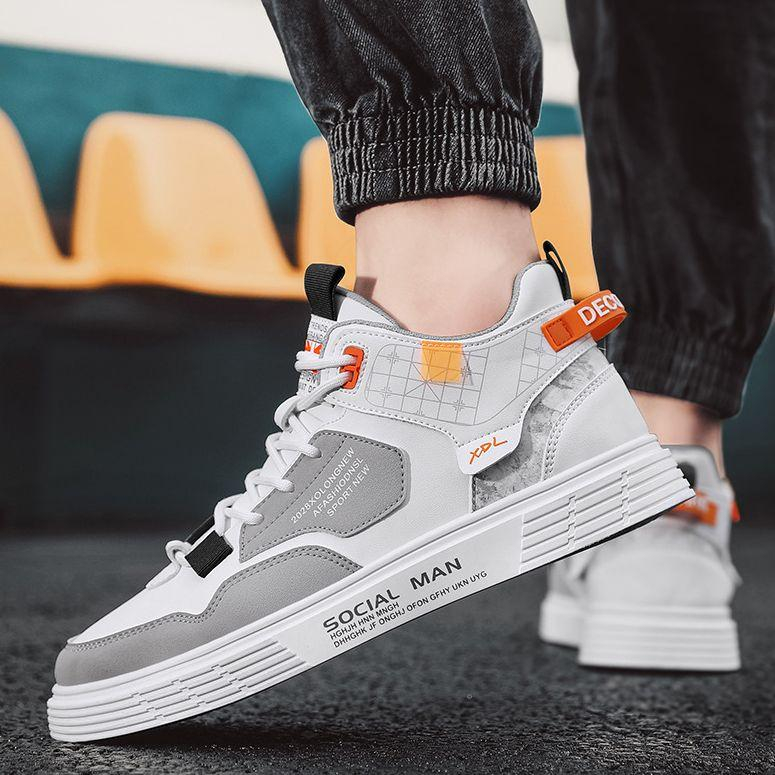 SANGCAKRA COD- Sepatu Pria Tren All-Match Kasual High-Top Olahraga Putih Four Seasons Sneakers Skateboard Fashion Trendi Versi Korea Tahan Air Bersol Tebal Tinggi Bernapas Canvas Musim Panas Jalan Santai Kasual Import Bergaya Keren Kekinian SP-10