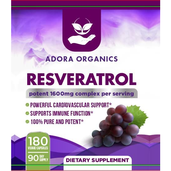 Adora Organics Resveratrol 1600mg Trans-Resveratrol Antioxidant Supports Joint Healthy Aging &amp; Heart