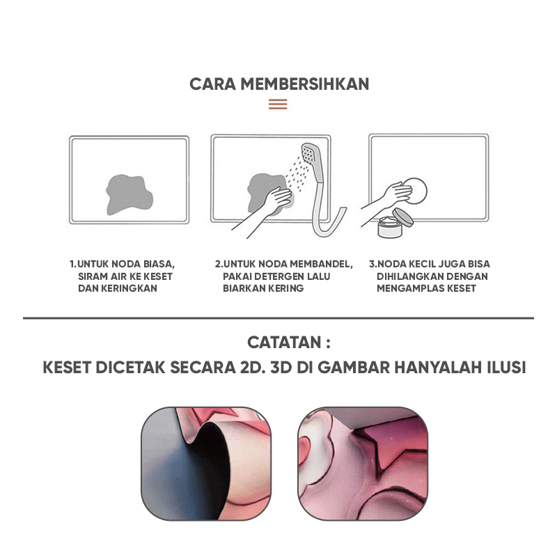 Keset Diatomite 3D Kotak Anti Slip Keset Kamar Mandi Keset Lantai Menyerap Air 3D Karakter