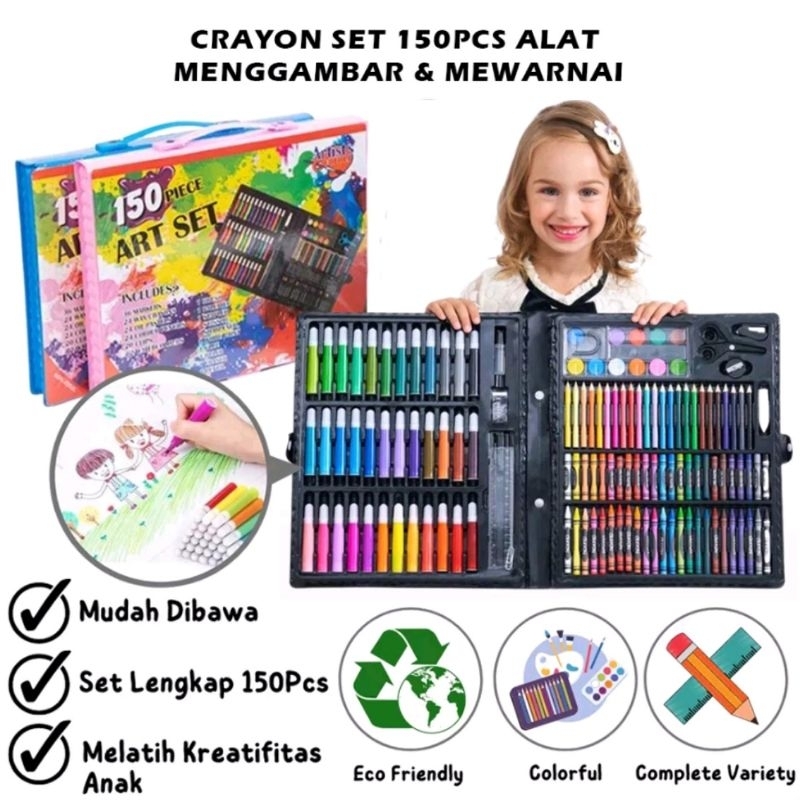 

Crayon Set 150pcs / Alat Menggambar Mewarnai Melukis Untuk Anak-Anak Isi 150pcs / Kit Art Supplies Painting Set For Children
