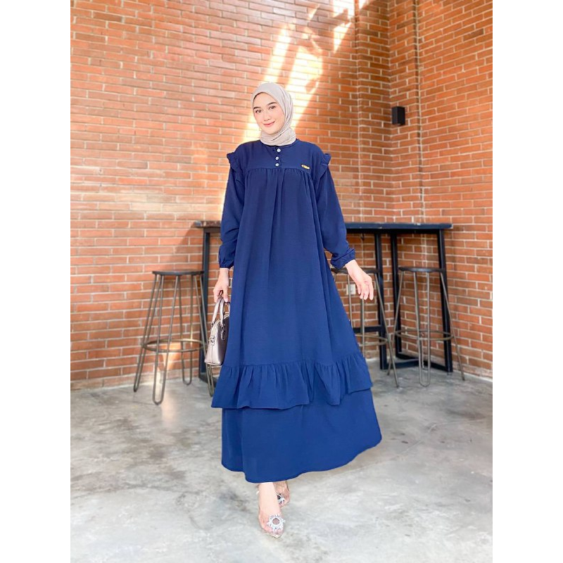 Faouzia Gamis Terbaru Wanita Jumbo Bahan Crinkle Airflow Dress Kringkel Panjang Muslim Kancing Depan