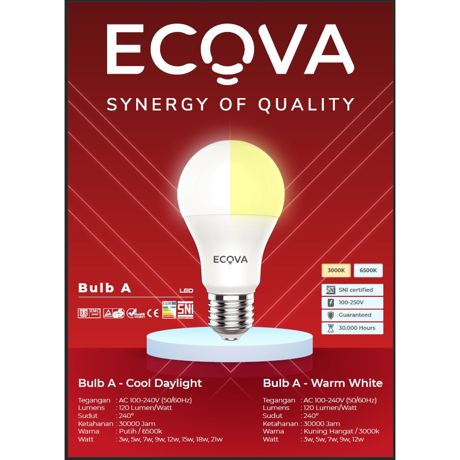 LAMPU BOHLAM ECOVA BULB A 21 WATT LED HEMAT ENERGI 21W 18W 15W 9W 3W WATT LAMPU RUMAH MURAH