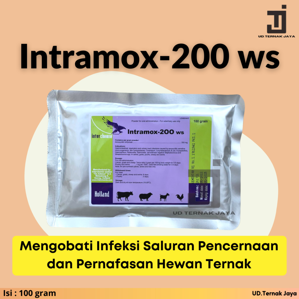 Intramox 200 ws 100 gram Mengobati Infeksi Saluran Pencernaan dan Pernafasan Hewan Ternak