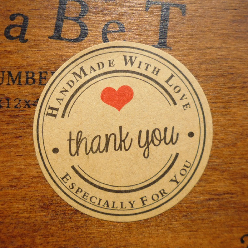 

5lbr/60 pcs Stiker 38mm Label Tulisan Thank You Import Bahan Kertas Kraft Ukuran 38mm untuk Pernikahan Handmade