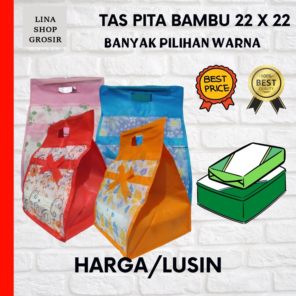 

LS22 [1Lusin]Tas Bambu Pita|Tas Hajatan Tempat Kotak Nasi/Snack/Tas Berkat Pita ukuran 22x22cm