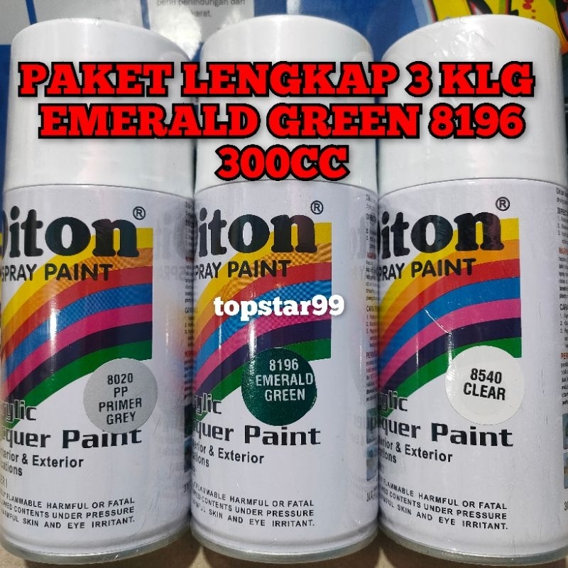 Pilok Cat Diton Paket Lengkap 3 Kaleng 300cc Hijau Tua Metalik Emarald Green 8196 Primer Grey 8020 Clear Glossy 8540