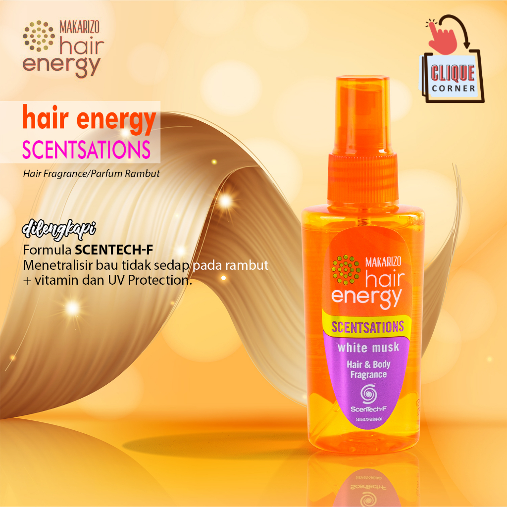 Makarizo Hair Energy Scentsations UV Protection ScentechF Hair Fragrance Wangi White Musk Parfum untuk Rambut Badan Baju dan Hijab 60ml