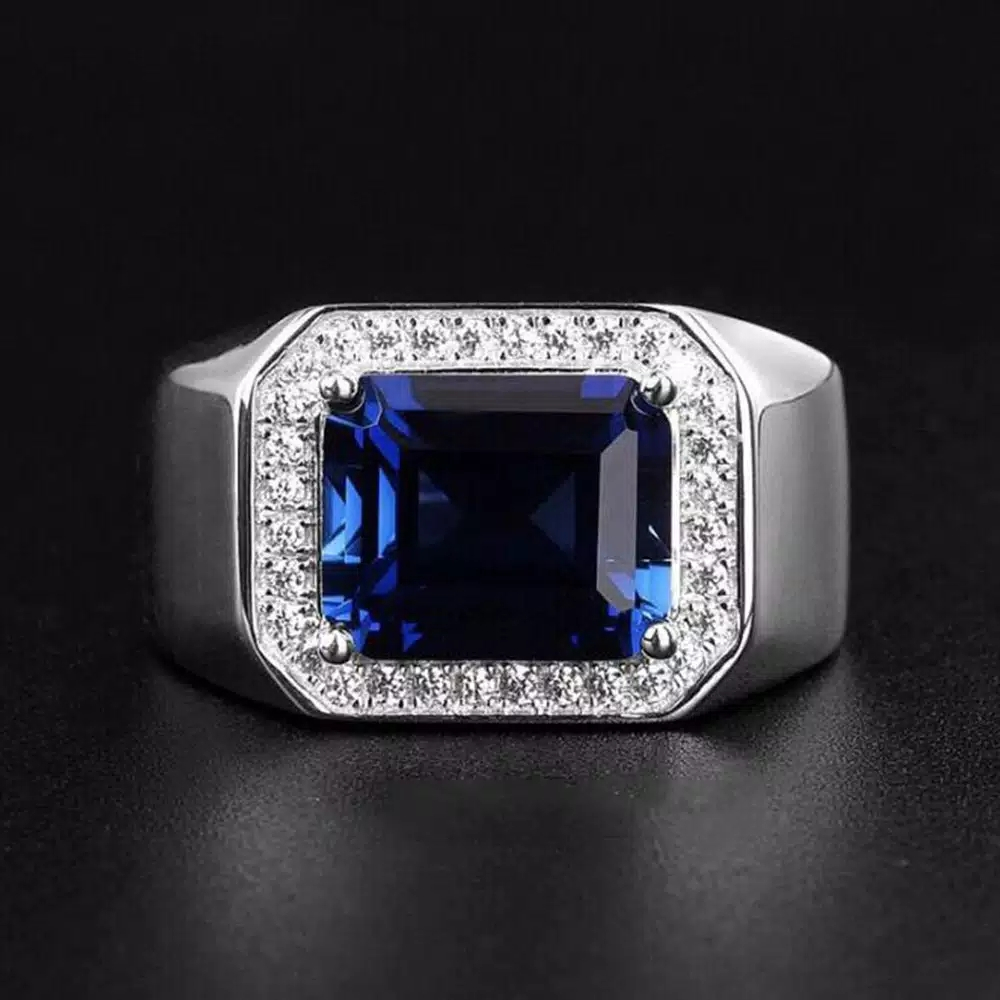 cincin batu blue sapphire ring silver S925,batu zamrud ring silver S925