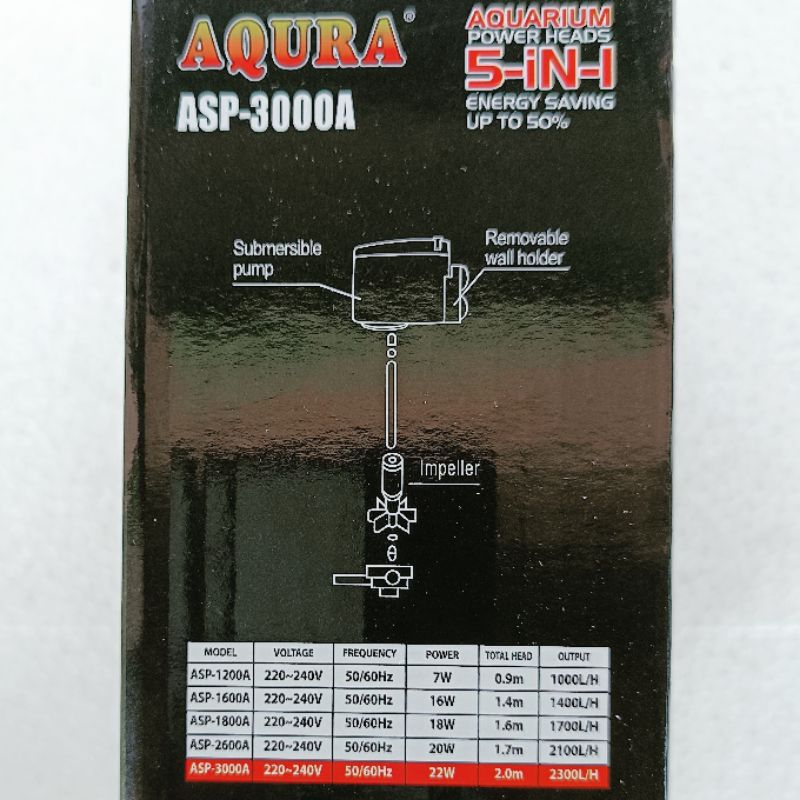 AQURA ASP 3000 A Mesin pompa celup aquarium ph power heads submersible waterpump akuarium water pump 2000 lph keatas