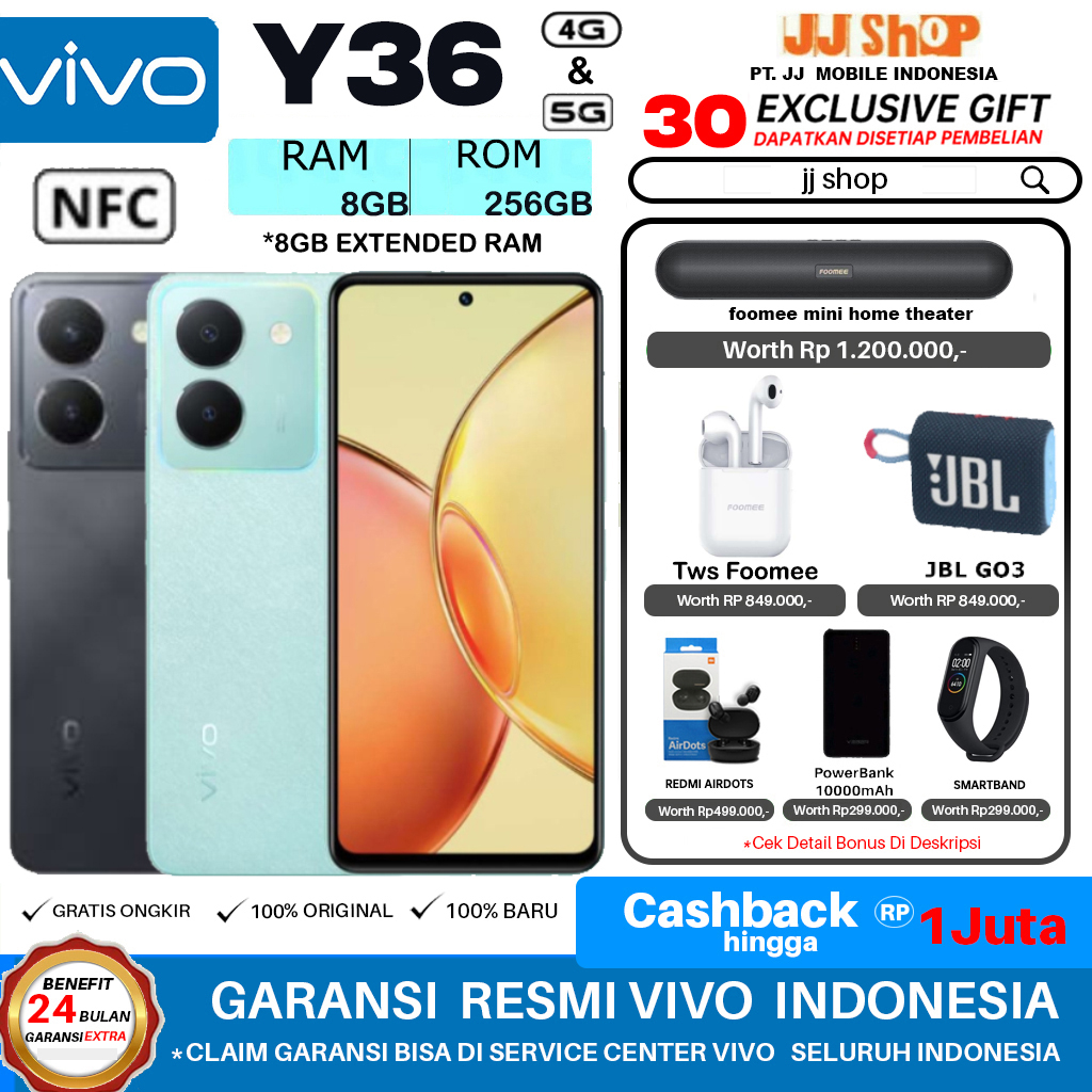 VIVO Y36 5G &amp; 4G RAM 16GB ROM 256GB [8GB+8GB extended RAM] 16/256 / 8/256 GB GARANSI RESMI &amp; Y35