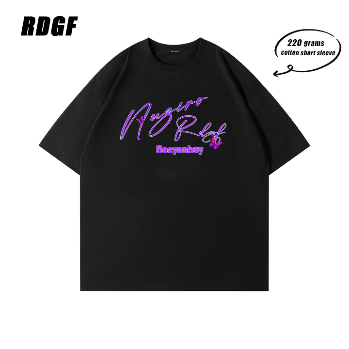 RDGF Kaos trendi pria jalanan Amerika tren kepribadian hip hop rock kaos hitam/A0893