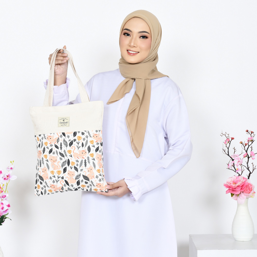 TOTEBAG WANITA RESLETING / TAS TOTE BAG WANITA BAHAN KANVAS MOTIF BUAT SHOPPING DAN KULIAH TT 008