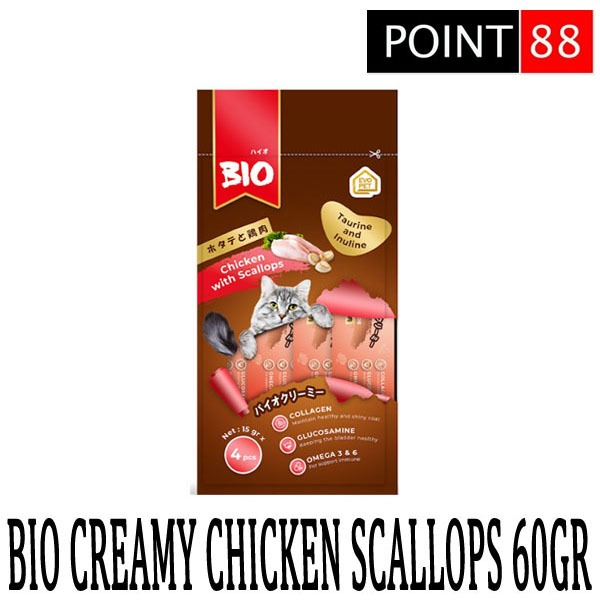 BIO CREAMY Chicken Scallops 60gr - Snack Liquid Kucing