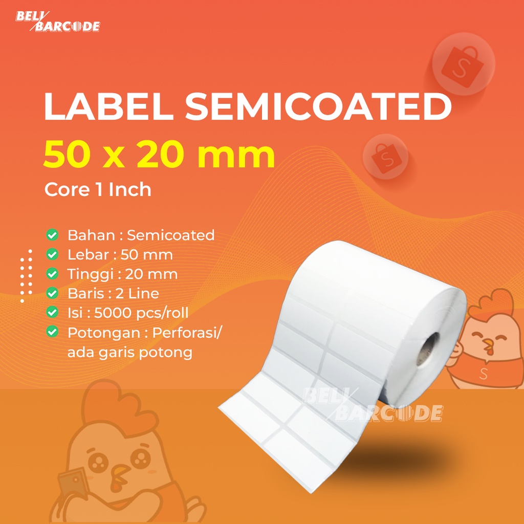 Stiker Label Barcode 50x20mm Semicoated 2 Line isi 5.000 Pcs