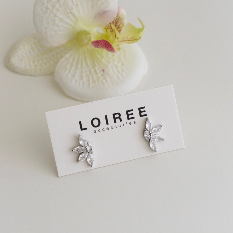 PIXIE | Wedding Collection - Zirconia Flower Stud Bridal Earrings - Anting Wanita