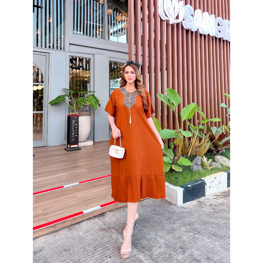 Baju Daster Dress Arab Arabian Renda Dubay Dubai Sultan Size LD 110 Resleting Depan Wanita Ibu Remaj