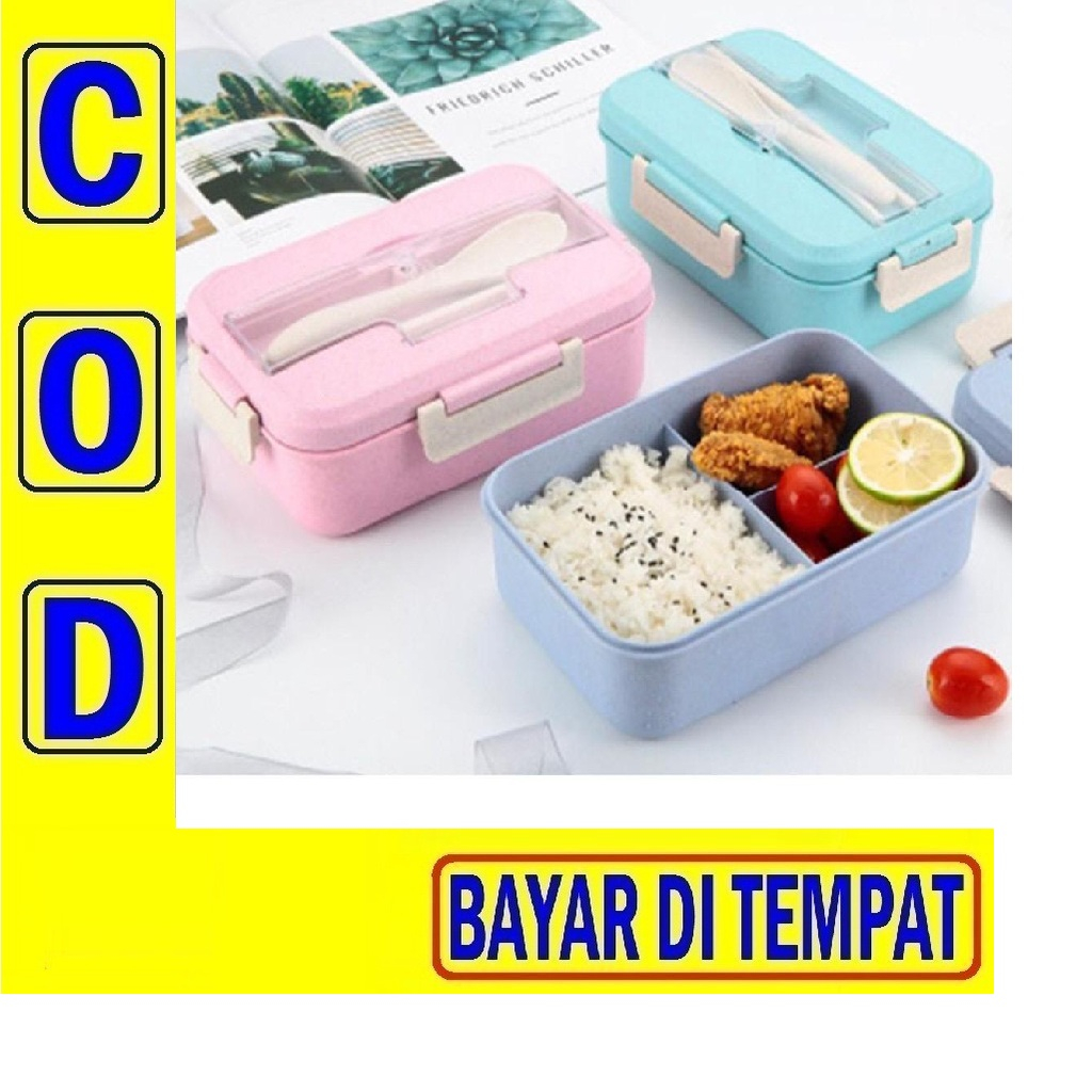 (31N) Kotak Makanan Jerami Gandum/ Tempat Bekal Kotak Makanan Box Set Gandum Wheat FREE Sendok Sumpi