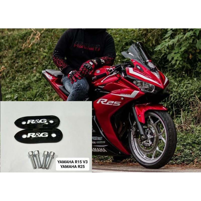 Tutup spion depan fairing mirror blank yamaha R25 R15 V3 bahan full akrilik sepasang kiri kanan plus baut 4 pcs pnp