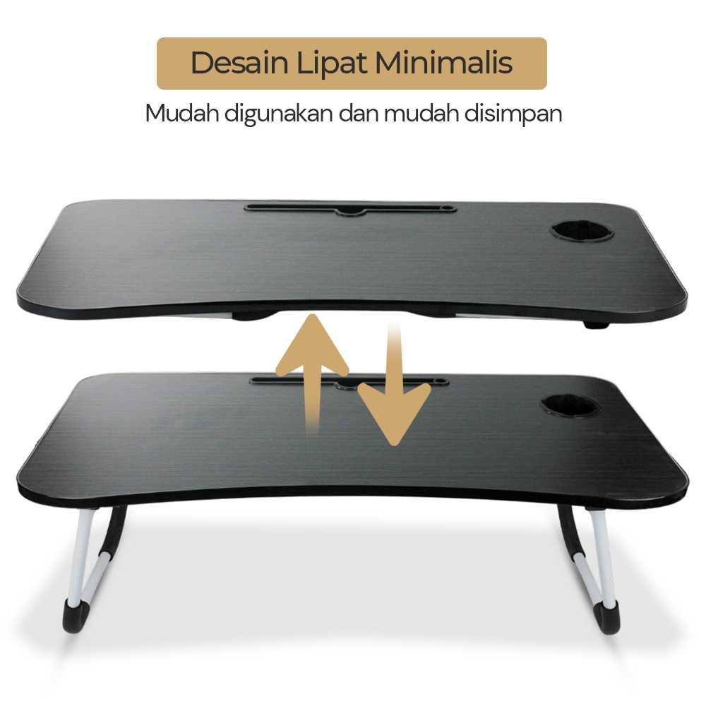 Meja Lipat Belajar Kerja Foldable Table 80x40cm with Cup Slot Desain Lipat Minimalis Dua Slot Multifungsi