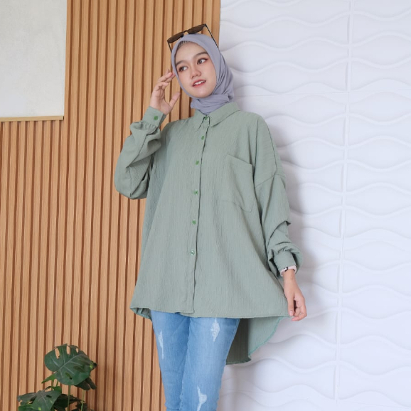 Kemeja Basic Oversize Polos Shirt Oversized Jumbo - Givani Kemeja Crinkle Oversize - Atasan Wanita Bigsize