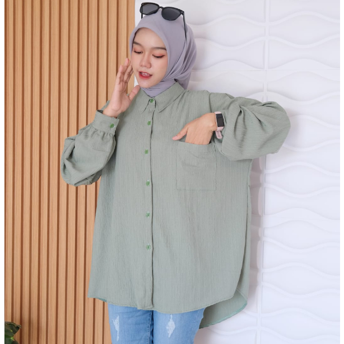 Kemeja Basic Oversize Polos Shirt Oversized Jumbo - Givani Kemeja Crinkle Oversize - Atasan Wanita Bigsize