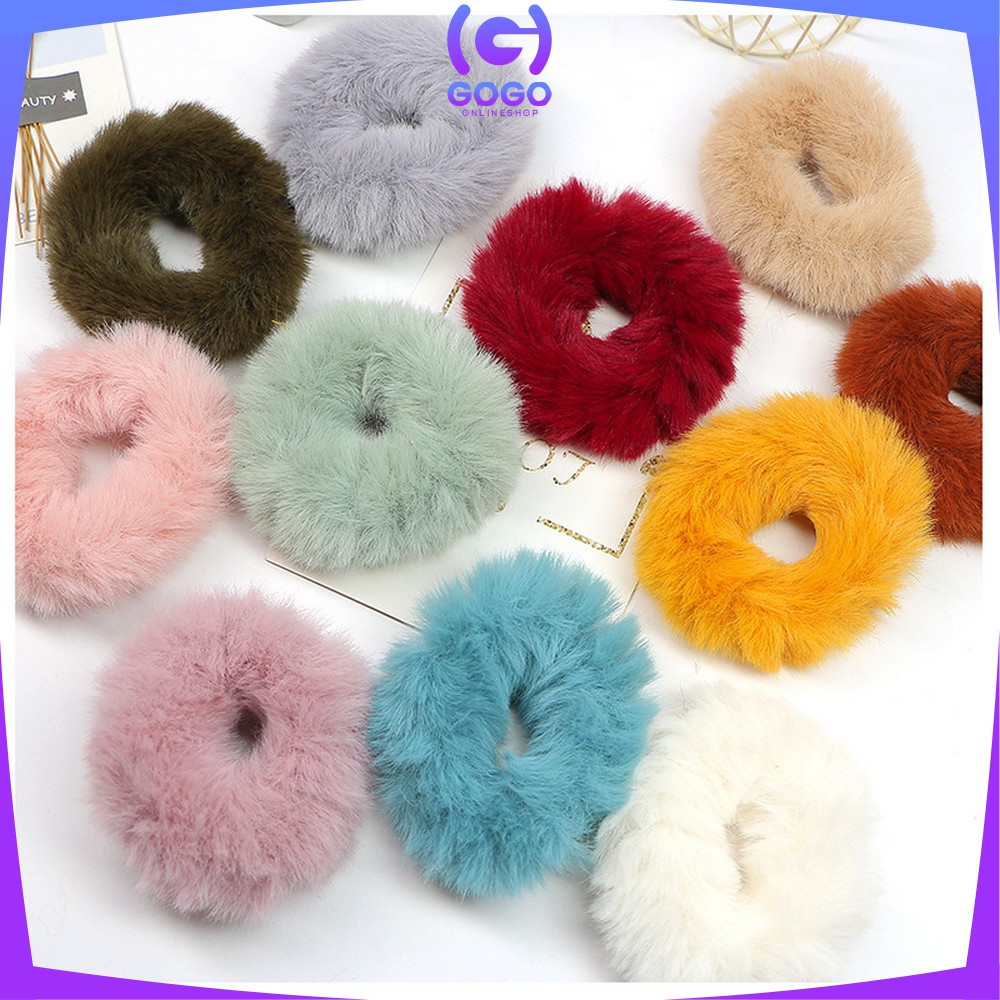 GOGO-C877 Ikat Rambut Bulu Pompom Polos Elastis Korean Style / Scrunchie Ponytail Ikat Rambut Anak Perempuan / Karet Aksesoris Rambut Cepol Wanita Import