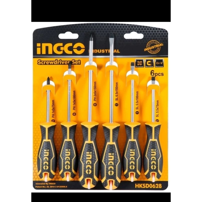 Obeng Set Gagang Karet Screwdriver set 6 pcs Ingco HKSD0628