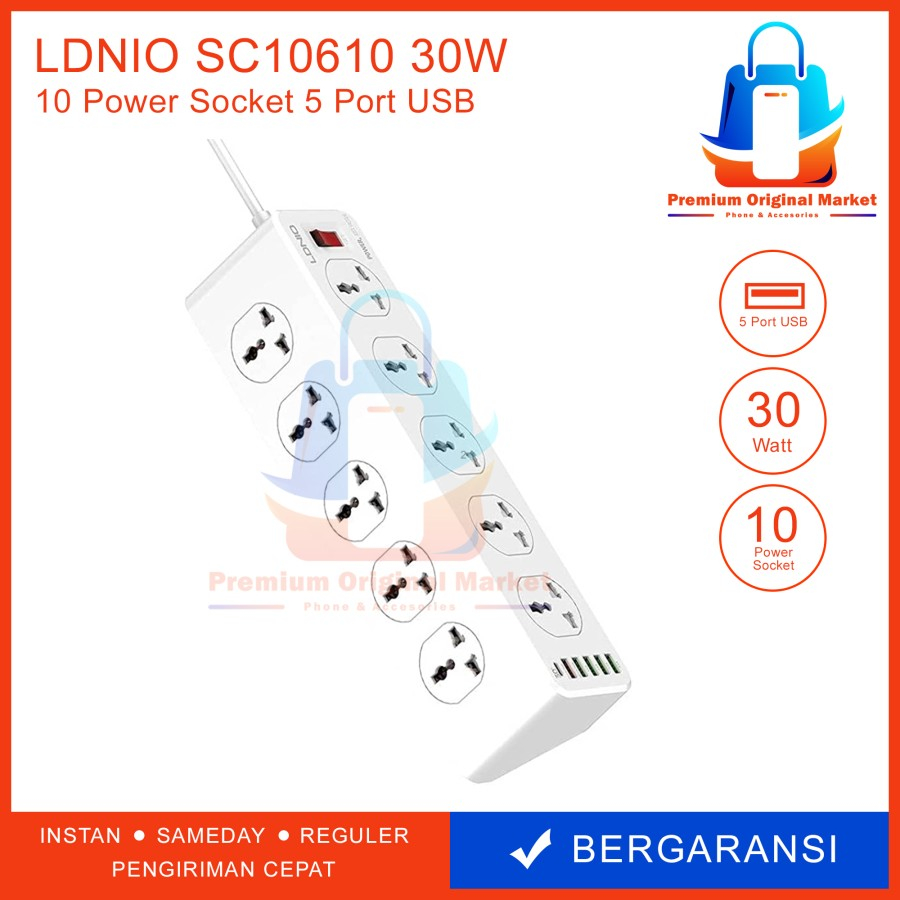 NEW PORODUK STOP KONTAK LDNIO SC10610 (10 OUTLETS POWER SOCKET (10 OUTLETS POWER SOCKET 5 USB + PD