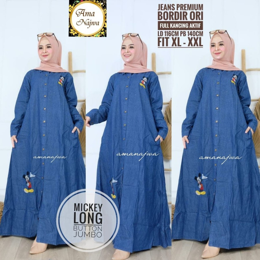 GAMIS MICKEY LONG BUTTON DRESS MAXI ORIGINAL JEANS / GAMIS MICKEY JUMBO JEANS KEKINIAN