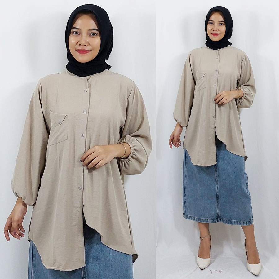 CARLINA BLOUSE TUNIK WANITA CRINKLE AIRFLOW ASYMETRIS FASHION