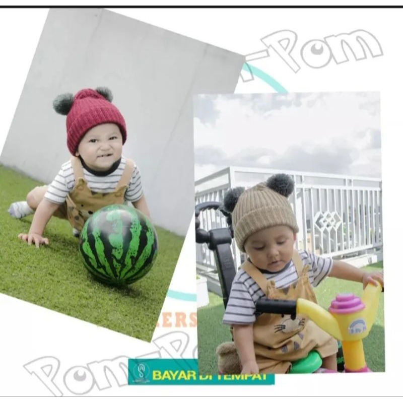 Topi Kupluk Rajut pom pom lucu laki laki perempuan