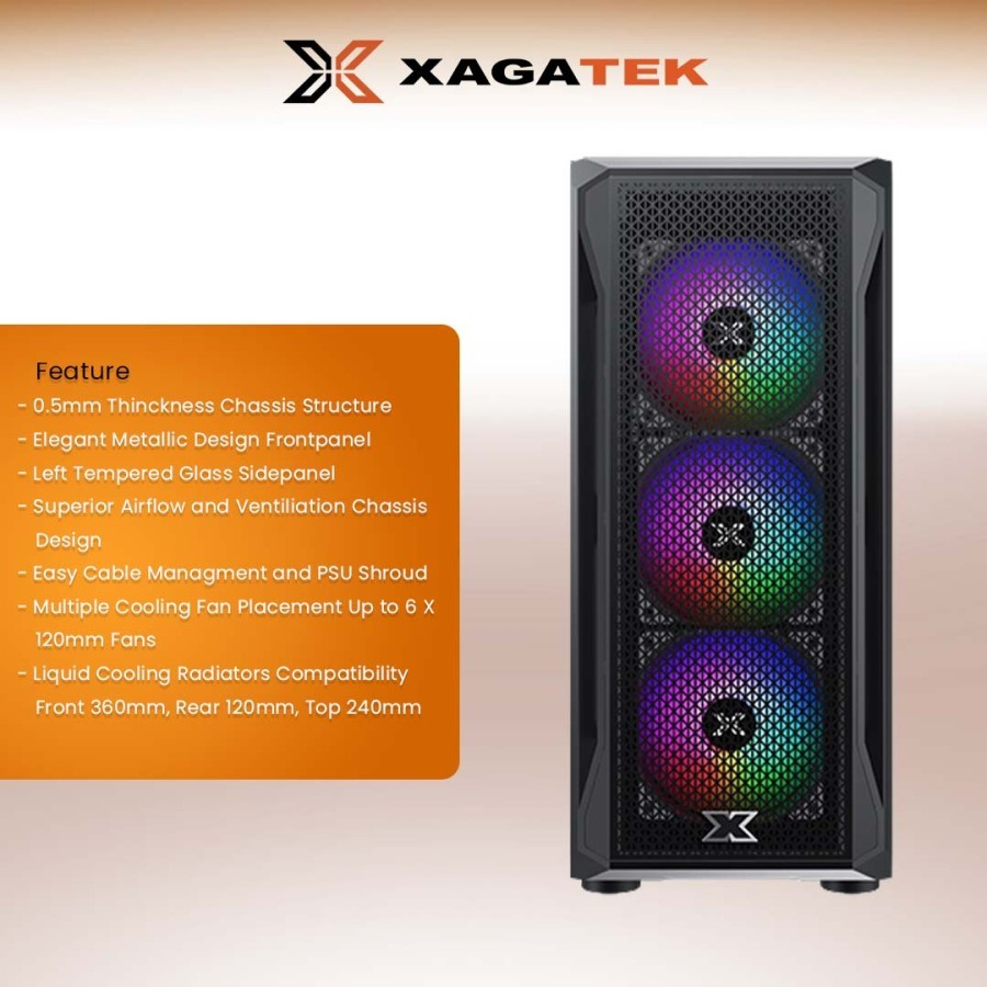 Casing Komputer Xagatek Gaming X Middle Tower include 4fan RGB / PC Case Gaming X