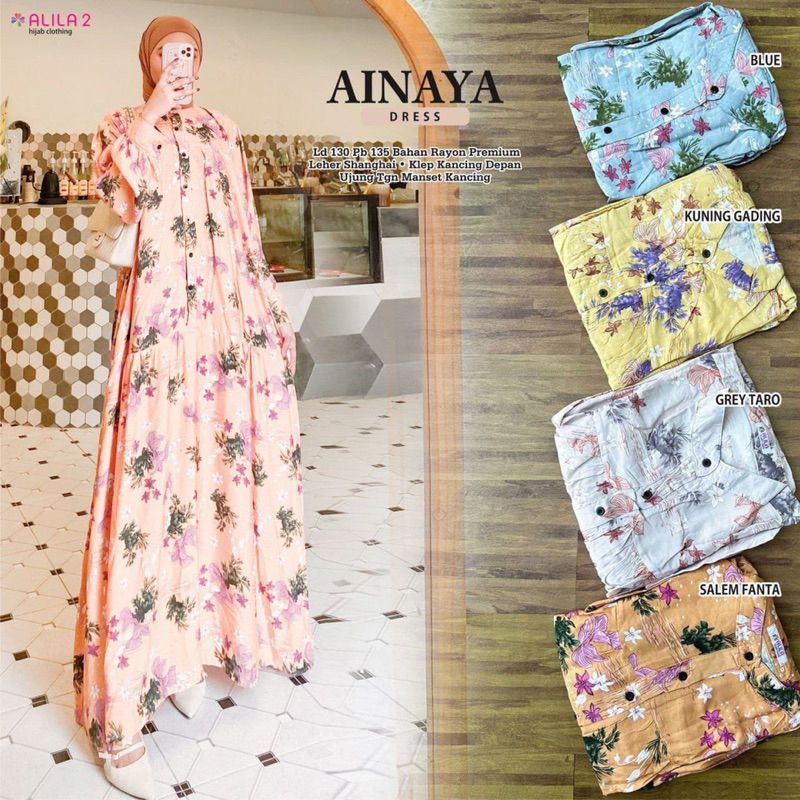 Ainaya dress by ALILA dan KHEYRA HIJAB ORIGINAL BERLABEL (maxi gamis dress motif bunga bahan rayon)