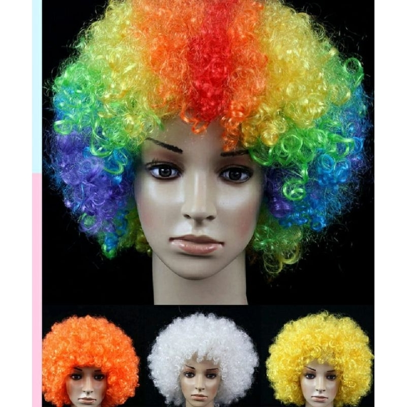 Party Warna Warni Rambut Palsu keribo / Wig Kribo keriting/ Wig Badut Badut / Wig Cosplay Costplay